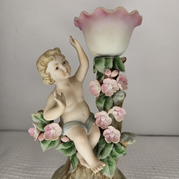 VTG CANDSREA JAPAN PORCELAIN CANDLESTICK CHERUB 7" DESIGN REGESTRED 6169 - Picture 5 of 14